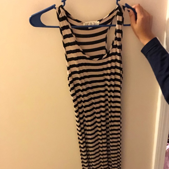 Tan and Black Striped Maxi Dress - Picture 1 of 2